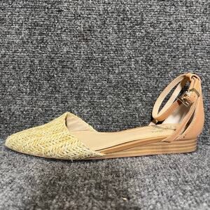 Seychelles Tan Woven Straw Pointed Toe Ankle Strap Wedge Flats Shoes Size 7.5
